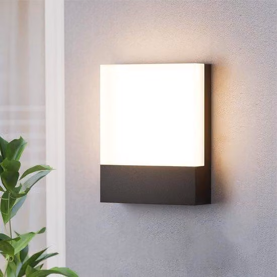 Lampada da terra a LED per esterni, 18 W, 3000 K, per terrazze e verande, lampada da esterno con cavo fisso, lampada da terra quadrata impermeabile IP65, per garage, ingressi e terrazze (nera).