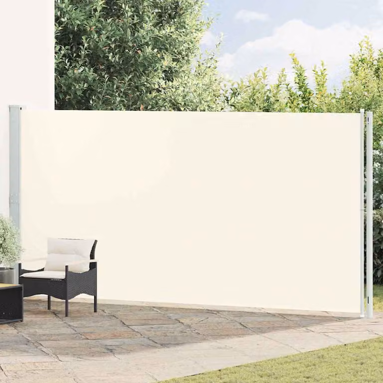 Tenda da Sole Laterale Retrattile vidaXL per Patio in Poliestere e Acciaio, Beige, L: 614 cm, H: 200 cm