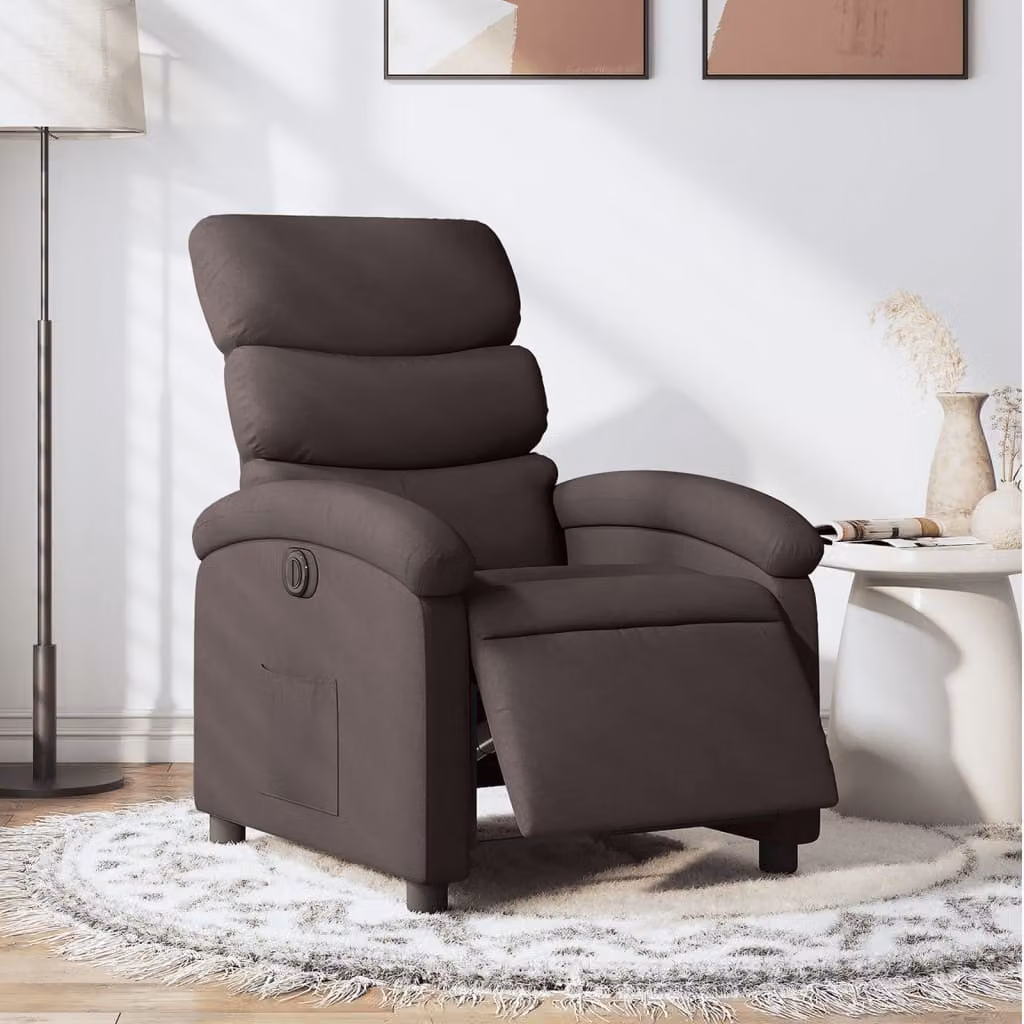 Poltrona Elettrica Reclinabile vidaXL in Tessuto Marrone con Braccioli e Funzione Auto-Return – 1