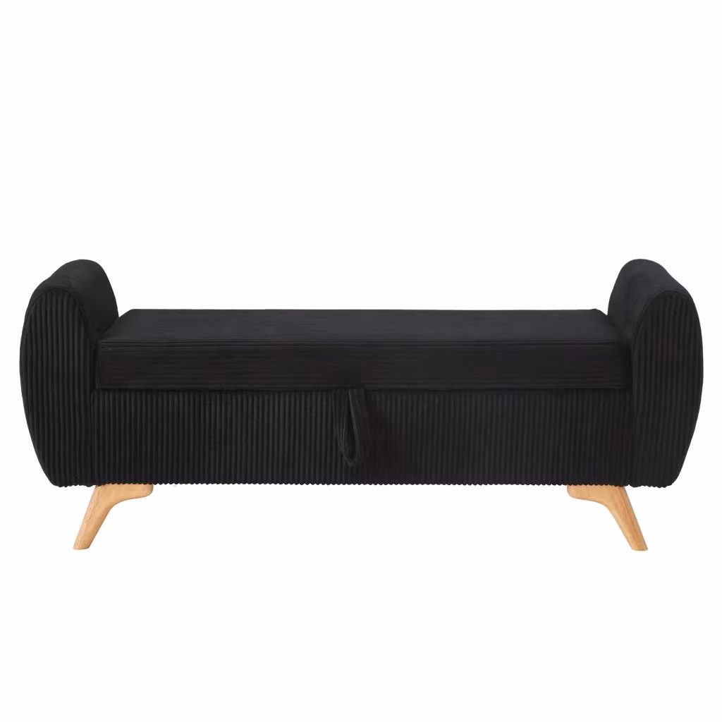 Panca Seduta Imbottita con Contenitore Minimal in Legno e Tessuto Nero L: 145 cm, P: 51 cm, H: 57 cm – 2