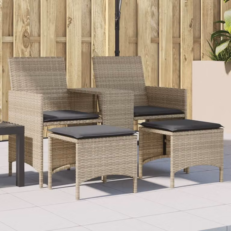 Set da giardino vidaXL composto da divano a 2 posti, tavolino, poltrone e sgabelli in rattan grigio con struttura in metallo e cuscini inclusi