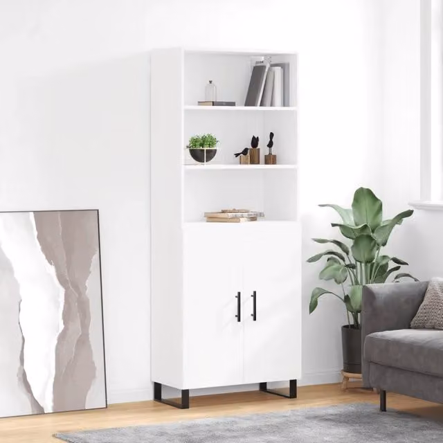 Credenza-Buffet-Armadio da cucina Bianca 69,5x34x180 cm in Legno Multistrato 985768