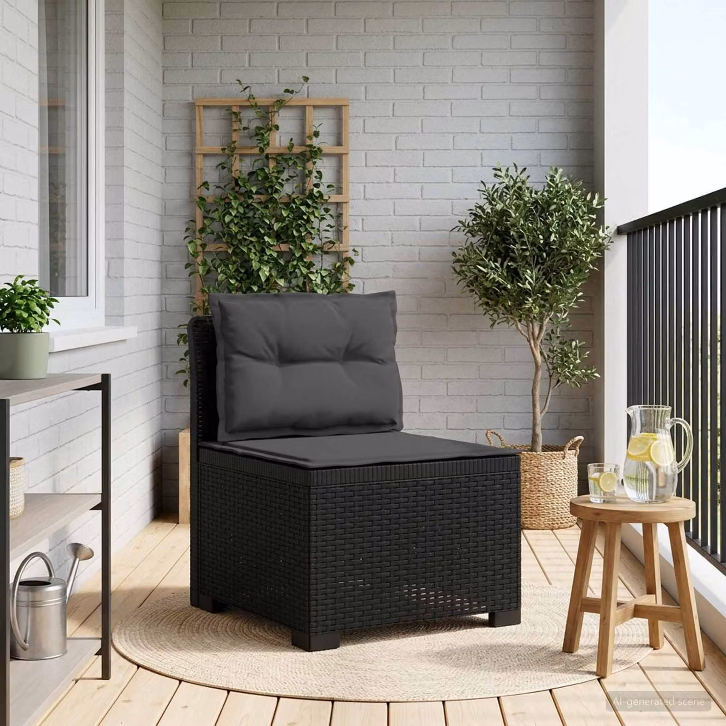 Divano da giardino a 1 posto con cuscini vidaXL in stile rattan moderno, colore antracite e nero