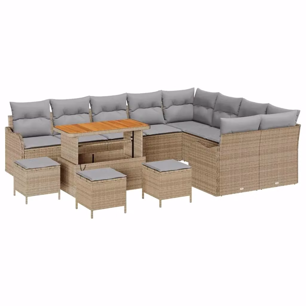 Set Divano da Giardino vidaXL 13 Pezzi a Forma di U con Cuscini Beige e Grigio Chiaro – 2