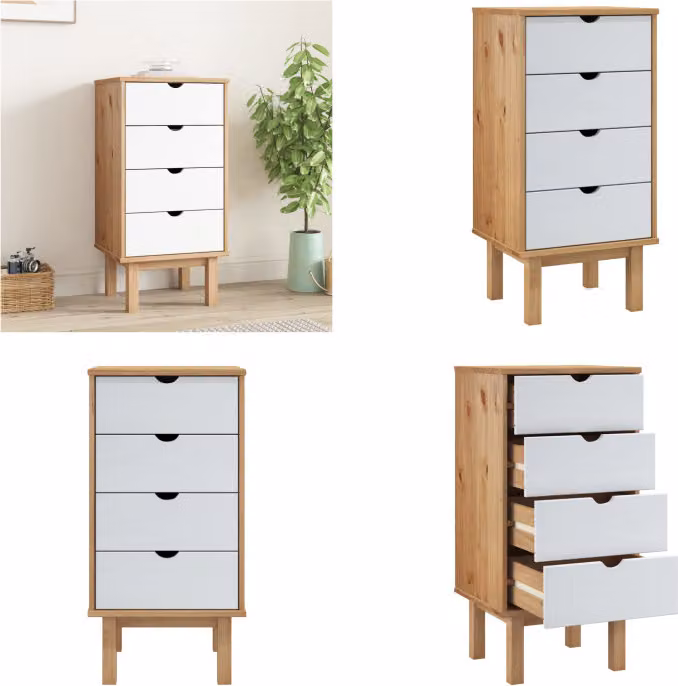 vidaXL Cassettiera OTTA Brown&White 46x39,5x90 cm in legno massiccio - Cassettiera - Cassettiere - Cassettiera - Cassettiera - Cassettone