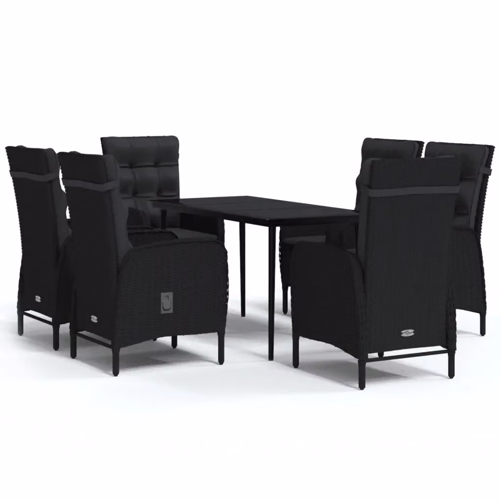 Set da Pranzo da Giardino vidaXL in Polyrattan Nero con Tavolo in Vetro e 7 Sedute con Cuscini – 2