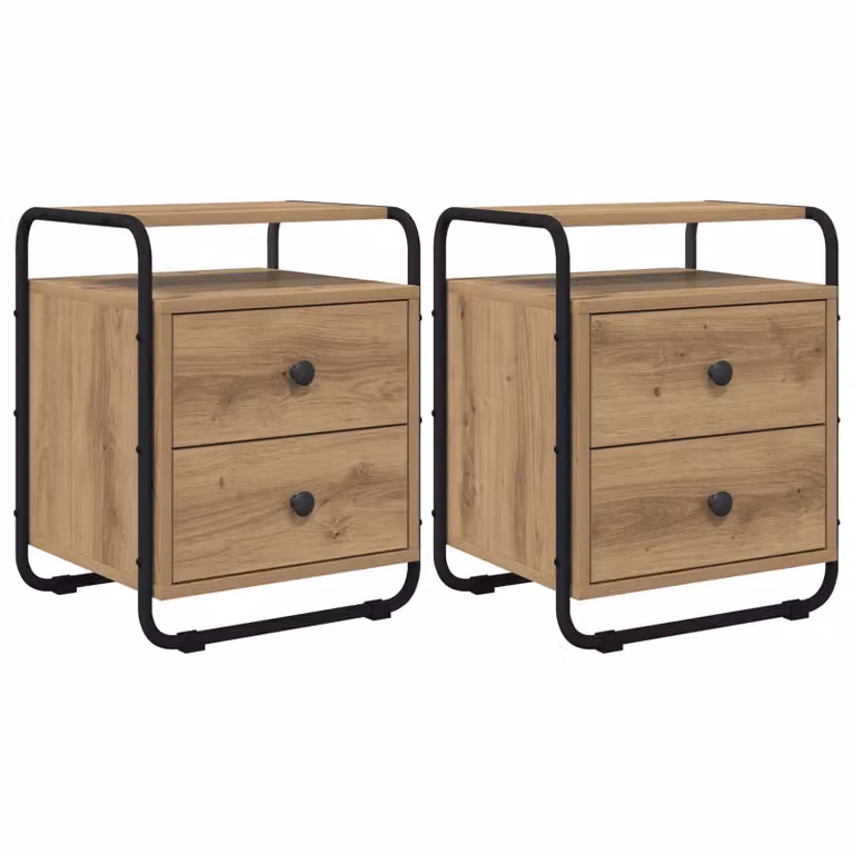 Set di 2 Armadi da Notte vidaXL in Legno e Metallo, Colore Marrone
