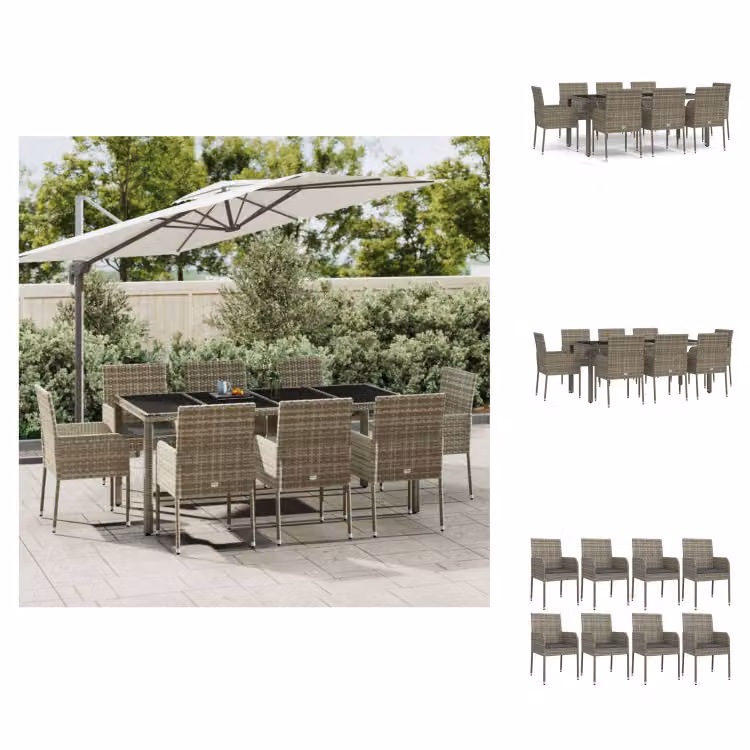 vidaXL set da pranzo da giardino 9 pezzi con cuscini in poly rattan grigio - Set di mobili da giardino