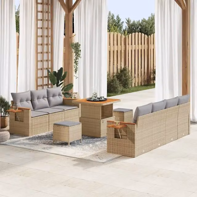 Set Divano da Giardino vidaXL 13 Pezzi in Polyrattan Beige e Grigio con Cuscini e Tavolino – 1
