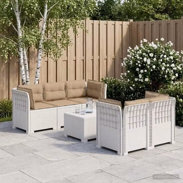 Divano da Giardino 5 Posti con Cuscini Stile Rattan PP Bianco 3443916
