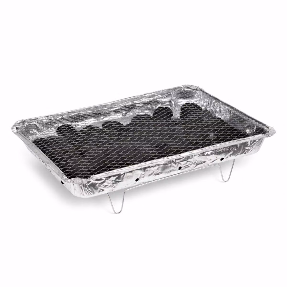 Griglia usa e getta XXL – 48 x 31 cm – Include carbone e supporto – Griglia monouso – Griglia da tavolo per campeggio o picnic – Griglia a carbone – Argento