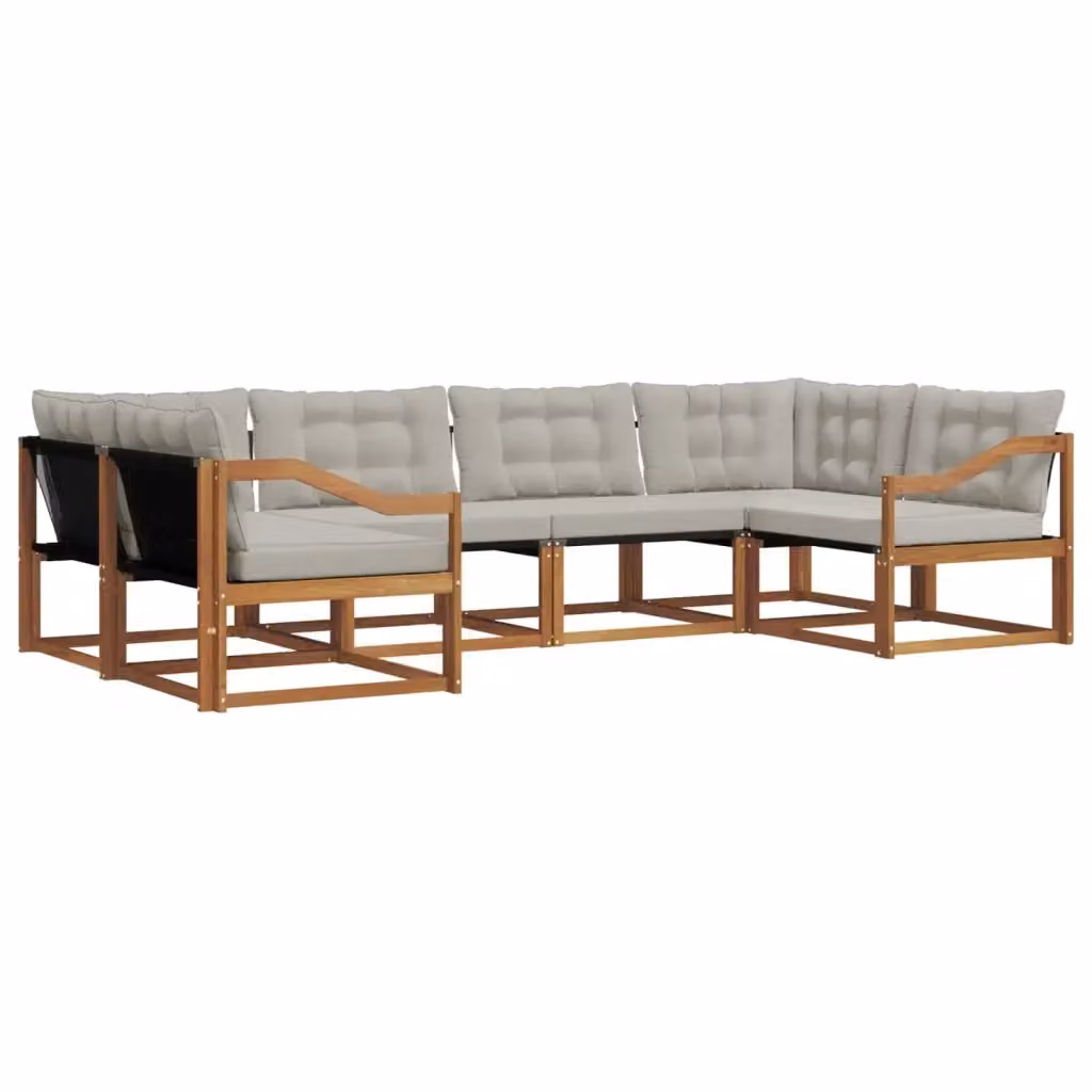 Set di divani da esterno a L vidaXL in legno di acacia con cuscini beige e grigi – 2