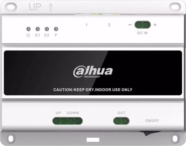 Switch Dahua a 2 fili con 2 porte RJ45 10/100 Mbps, DC 48V, 1A–3Aa, Bianco