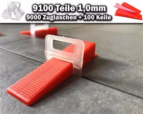 9000 linguette di trazione 1,0 mm + 100 cunei - Sistema di livellamento piastrelle KACHEL GOTT®