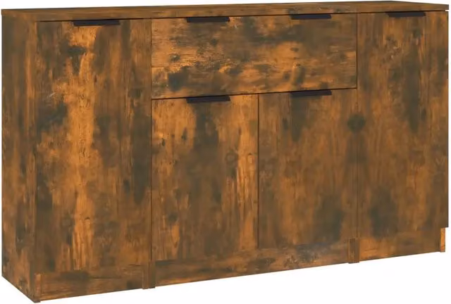 Credenze 3 pz | Madia | Buffet da pranzo | Armadio da pranzo Rovere Fumo in Legno Multistrato