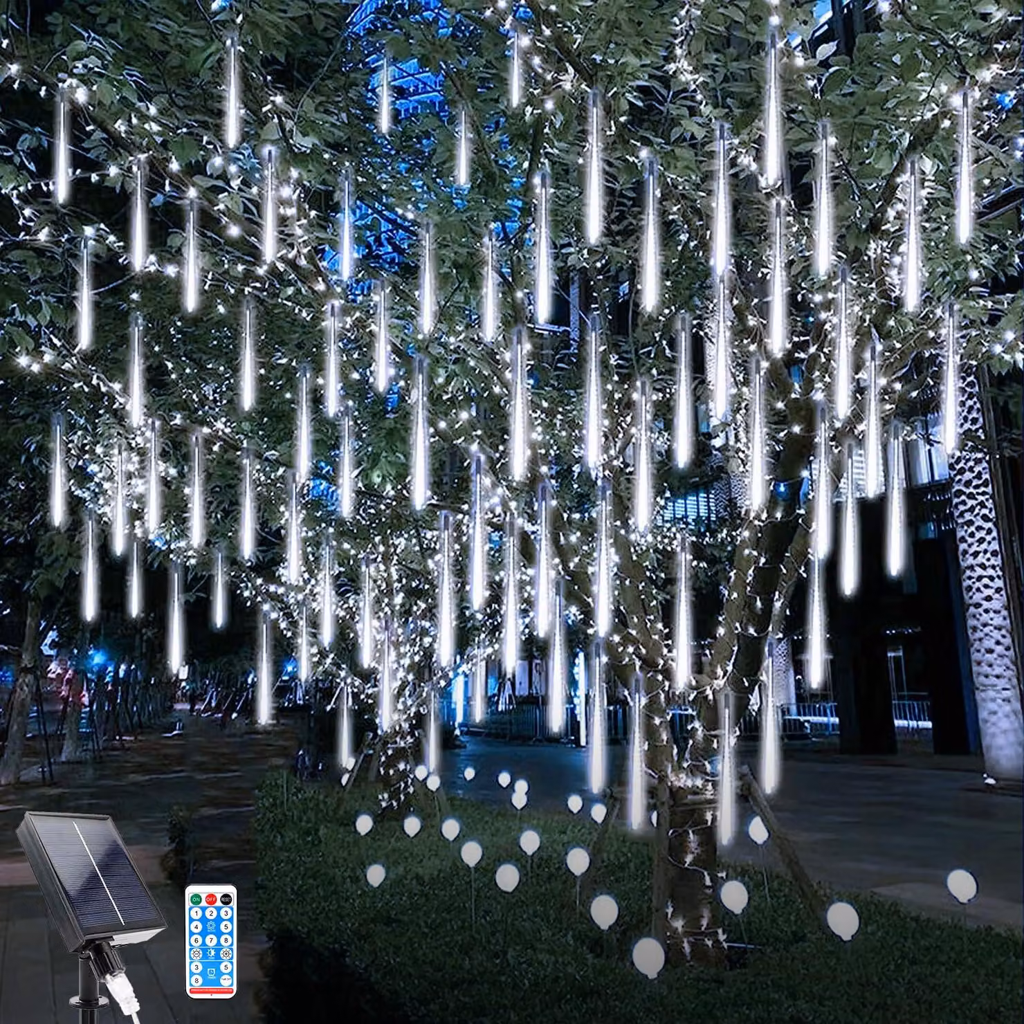 Catena luminosa solare, con 10 elementi, 240 LED, lunghezza 30 cm, impermeabile, con telecomando
