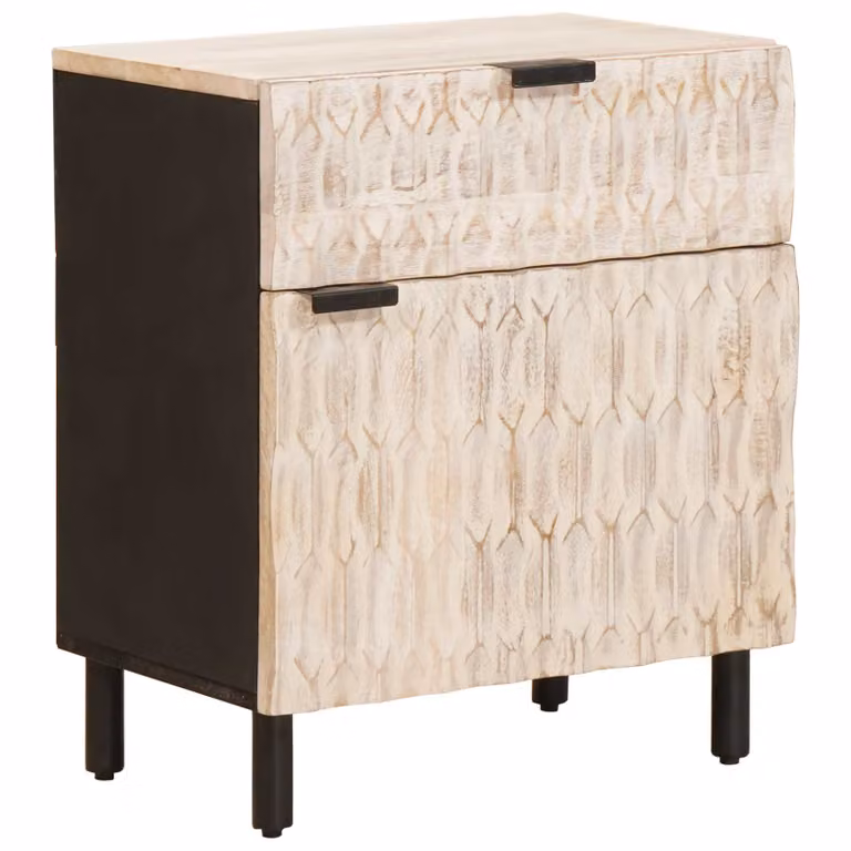 Armadio da notte vidaXL in legno di mango massello bianco stile rustico L 50 cm x P 33 cm x H 60 cm