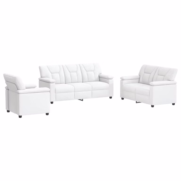 Set di divani 3 pezzi vidaXL in similpelle bianca con struttura in metallo per soggiorno