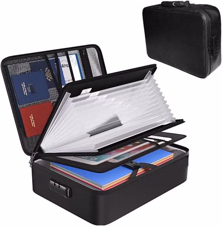 Borsa per documenti, dimensioni 36x28x11 cm, con serratura, ignifuga e impermeabile, ideale per documenti da lavoro