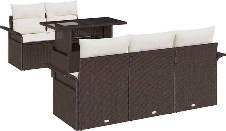 Set Divano da Giardino con cuscino 6 pcs Marrone polyrattan