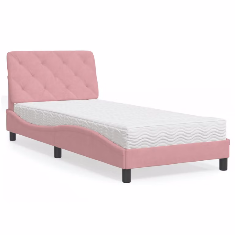 Letto con Materasso in Velluto Rosa vidaXL L/P: 90 x 190 cm