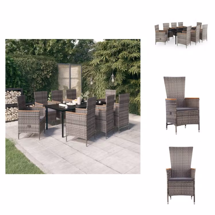 vidaXL set da pranzo da giardino 9 pezzi con cuscini grigio - Set di mobili da giardino
