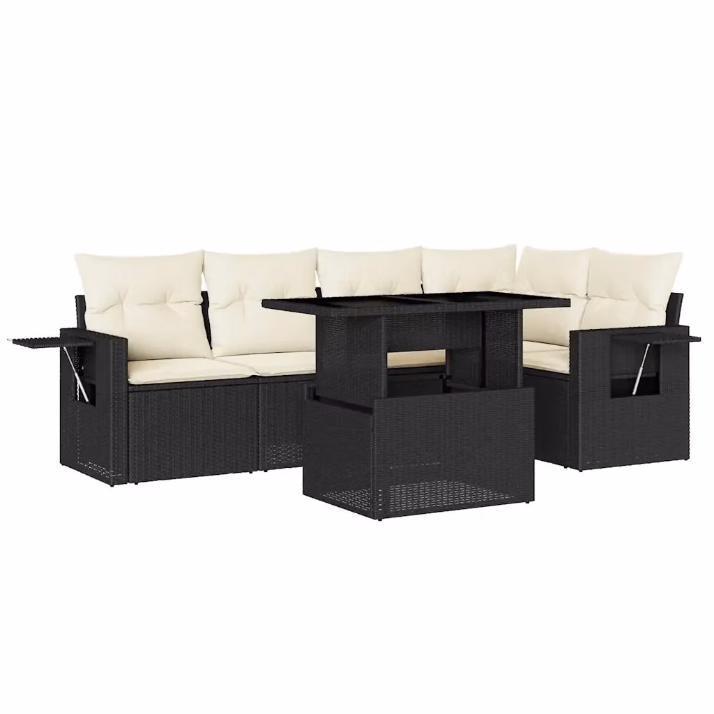 Set Divano da Giardino vidaXL 6 pz a Forma a L in Polyrattan Nero con Cuscini e Tavolino da Esterno – 2