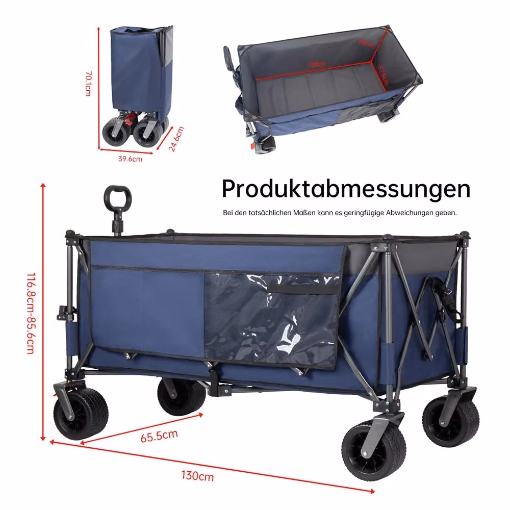 Carrello da trasporto pieghevole Minimal Blu con ruote all-terrain, capacità 300L e portata 250kg, L/P/H: 130 x 17 x 10 cm – 2
