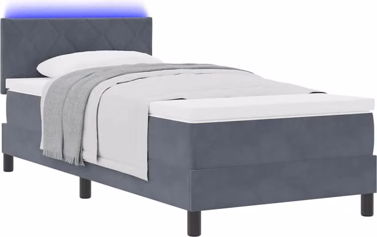 Letto a Sorgente LED con led Grigio scuro 90 x 200 cm Velluto