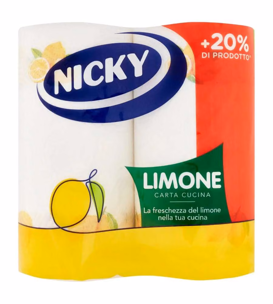 Nicky Carta Cucina Limone 2pz - Maxi Rotoli Assorbenti Profumati Bianco