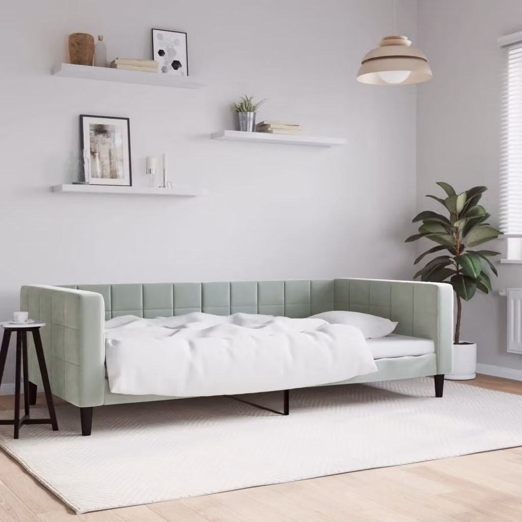Letto da giorno moderno vidaXL in velluto grigio, L 100 x P 200 cm