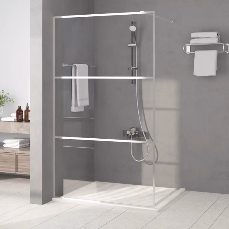 Parete doccia walk in vidaXL in vetro trasparente con finitura argento, L: 115 cm, H: 195 cm