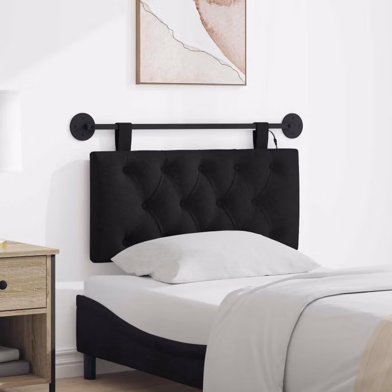 Testiera per letto sospesa vidaXL con luce LED integrata in tessuto nero
