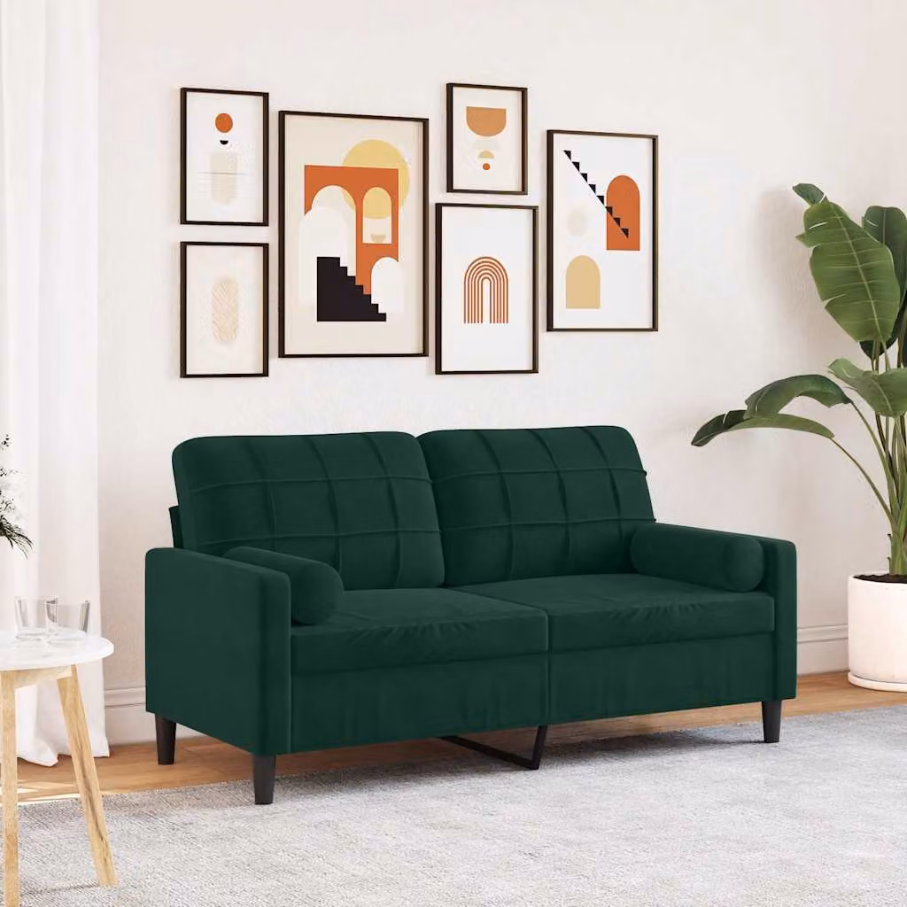 vidaXL Divano a 2 Posti Moderno in Velluto Verde con Cuscini e Rivestimenti Rimovibili