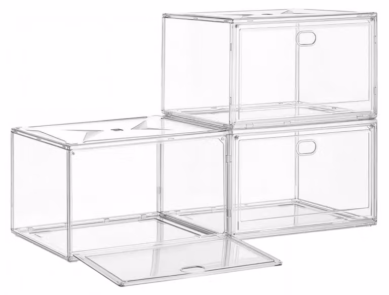Set di 3 scatole impilabili per scarpe | Trasparente | 27x36x21 cm