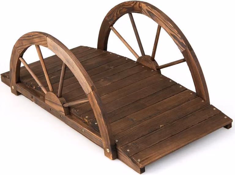 Ponte da giardino in legno per laghetto con ringhiera doppia mezza ruota 101 x 48,5 x 38 cm
