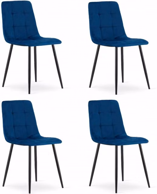 Set di 4 sedie moderne VALORA PYRA in velluto blu navy con struttura in metallo