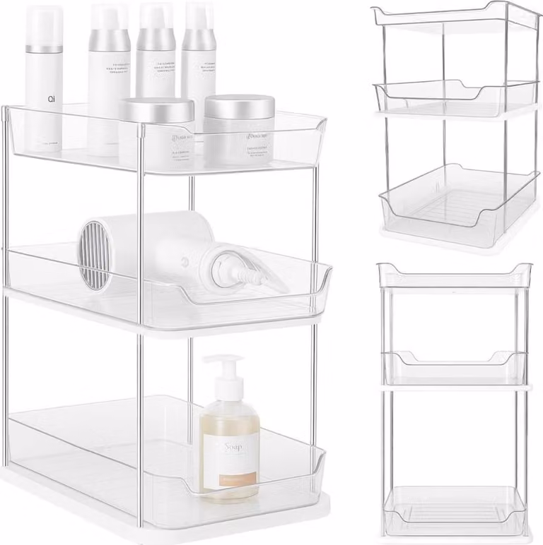 WELLHAUS Organizer a 3 livelli con cassetti - Contenitore per cucina e bagno, scaffale estraibile, scaffale in plastica, sistema di organizzazione