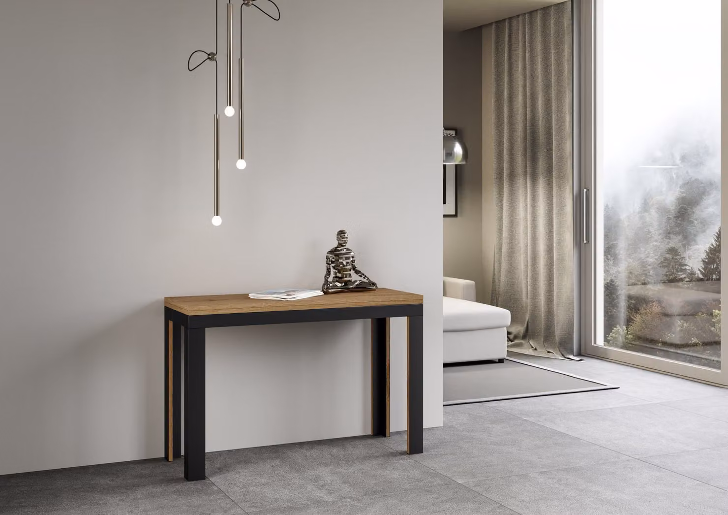 ITAMOBY - Tavolo apribile 120/200x45/90 cm Linea Double quercia natura telaio antracite
