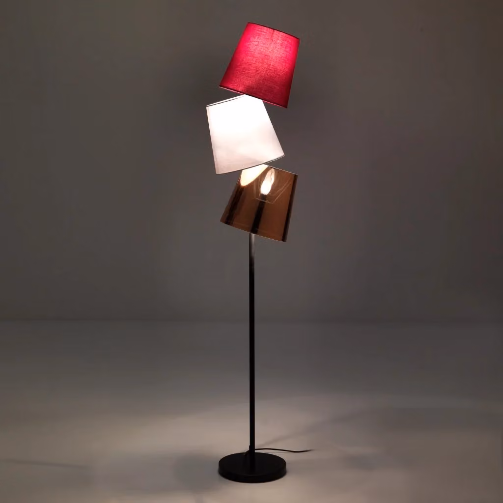 Lampada da terra moderna ORESTELUCHETTA a 3 luci in tessuto multicolore con dettagli oro e nero, H 162 x L 33 x P 25 cm – 2