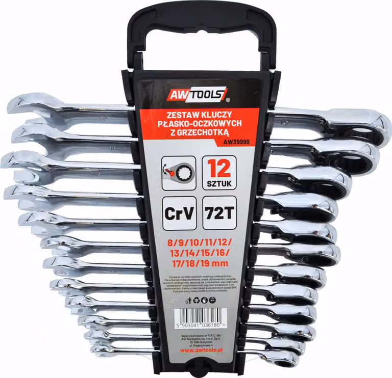 Set di 12 chiavi combinate a cricchetto Awtools. 8-19 mm