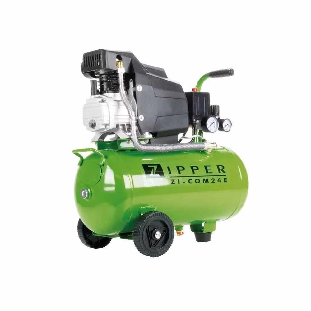 Compressore d'aria a 1 cilindro Zipper ZI-COM24E da 24 litri, 1100 W, 230 V, con 2 manometri e lubrificazione a olio, colore Nero e Verde – 2