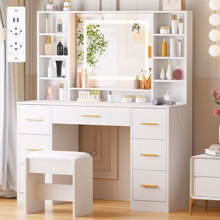 Tavolino da trucco - Specchiera - Comodino con specchio - Tavolino per il trucco - Con specchio - Illuminazione LED regolabile