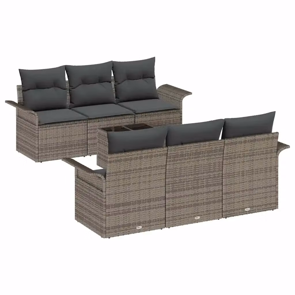 Set Divano da Giardino vidaXL 7 Pezzi a Forma di U in Polyrattan Grigio con Cuscini e Tavolino – 2
