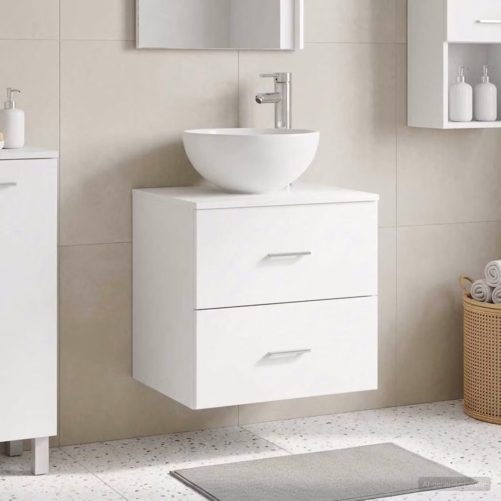 Mobile Lavabo da Parete vidaXL Bianco Moderno con Cassetti e Ante L/P/H: 49,5 x 41 x 64,5 cm