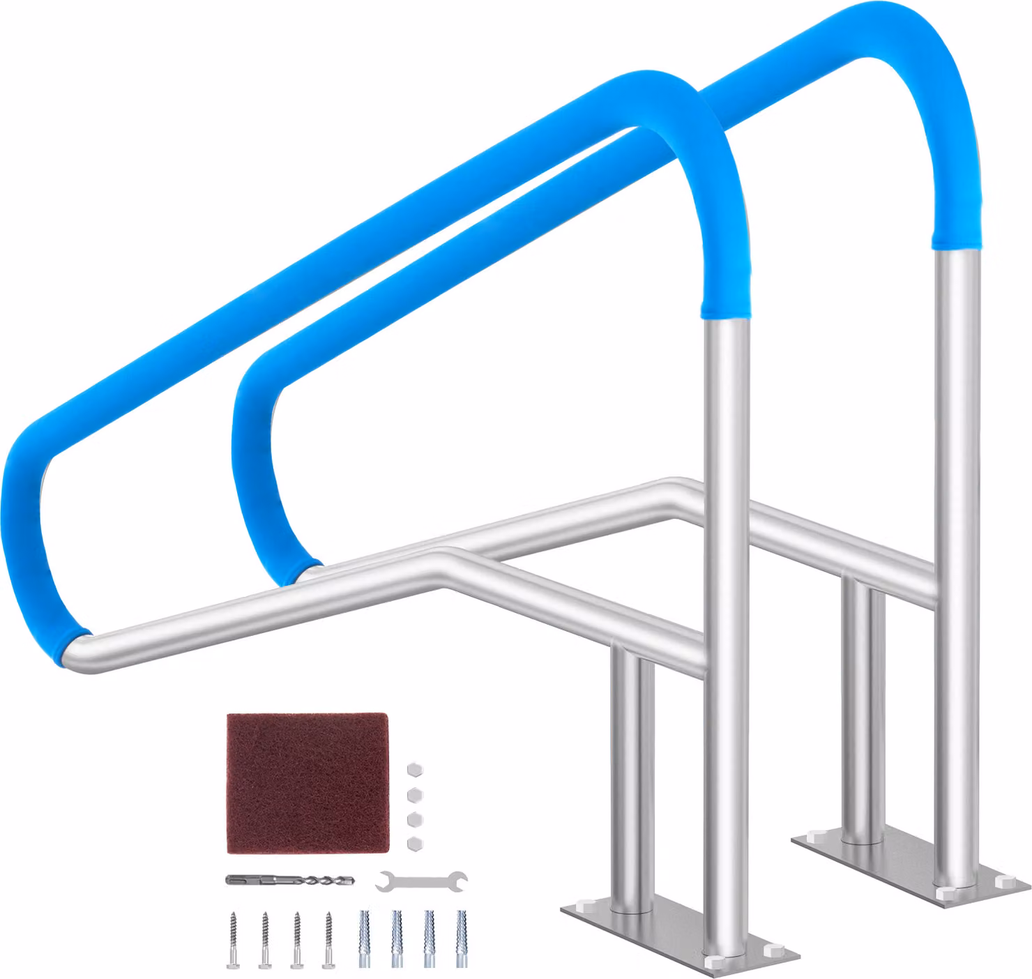 SucceBuy corrimano per piscina, 2 pezzi, 140 x 81 cm, ringhiera per piscina in acciaio inox con piastra di base per piscine interne/esterne, maniglione in acciaio inox con copertura della maniglia e accessori per spa e terrazze