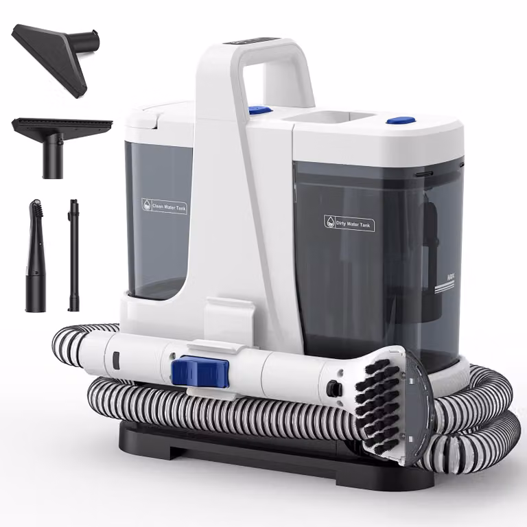 Lubluelu V9: Dispositivo di pulizia imbottiti, aspiraliquidi con funzione vapore, acqua calda a 60 °C, 16500 Pa, aspiraliquidi da 1250W per divani, auto, tappeti, con funzione di autopulizia