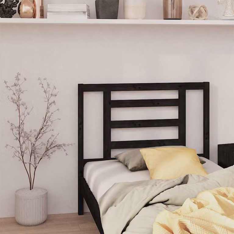 Testiera per letto vidaXL in legno massello di pino, colore nero, L: 96 cm, P: 4 cm, H: 100 cm