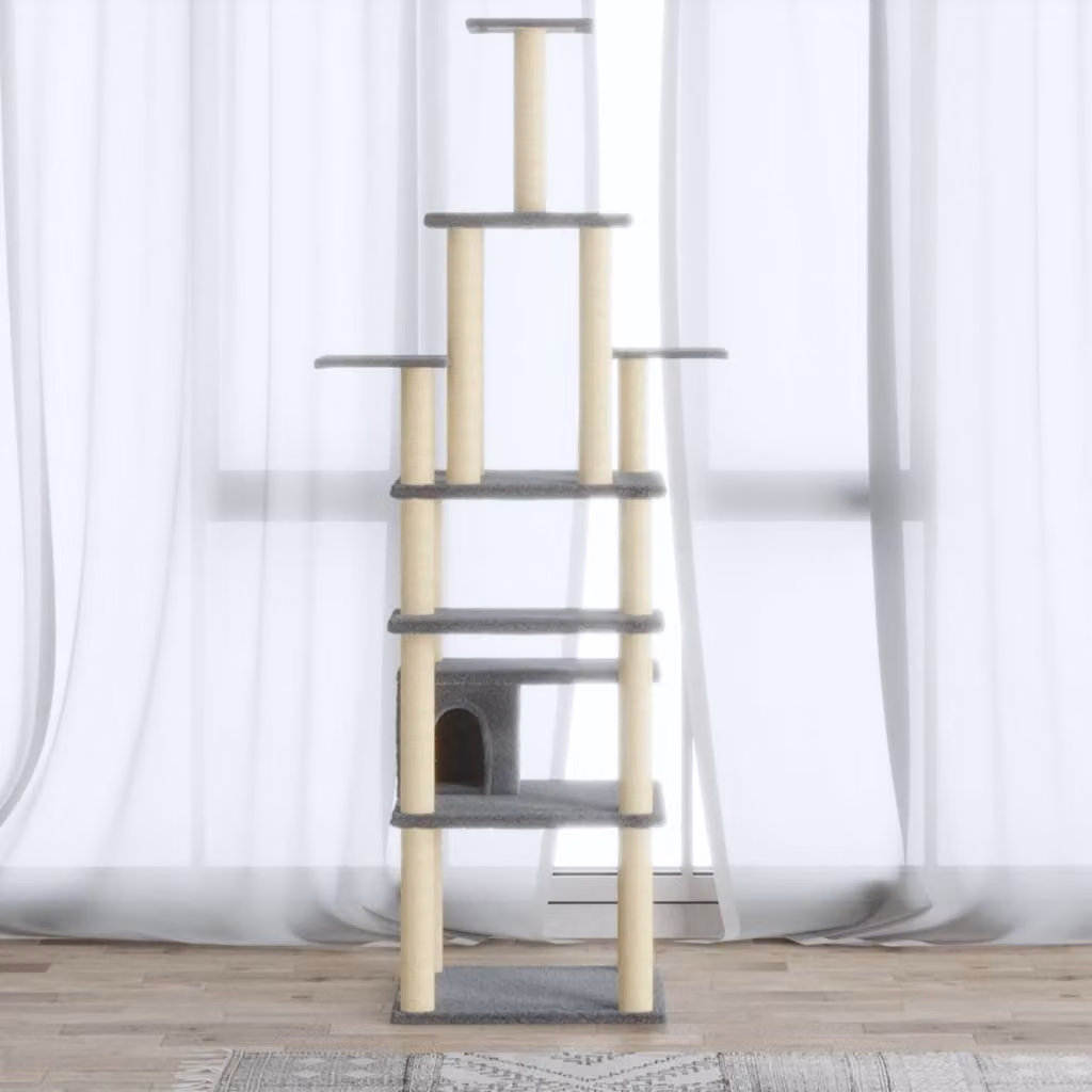 The Living Store Graffiatoio con pali in sisal Grigio chiaro 183 cm