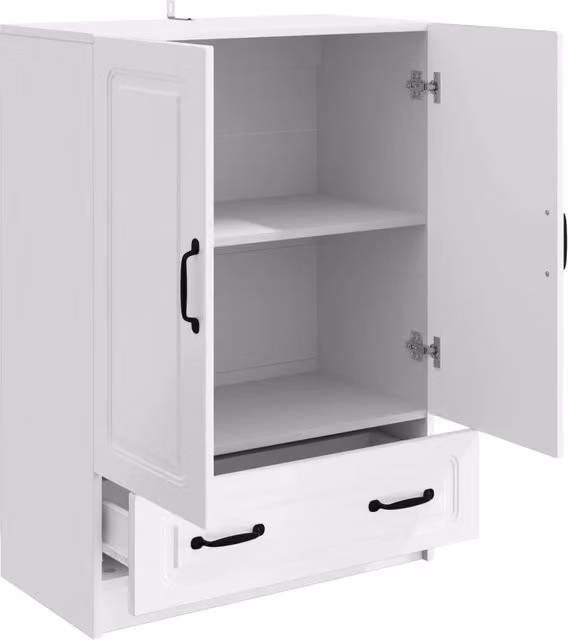 Credenza Buffet da pranzo moderna in bianco lucido con finitura in legno ingegnerizzato e metallo L: 66 cm, P: 34,5 cm, H: 92 cm